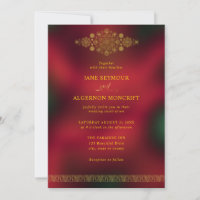 Invitation de mariage de style arabe en or et roug