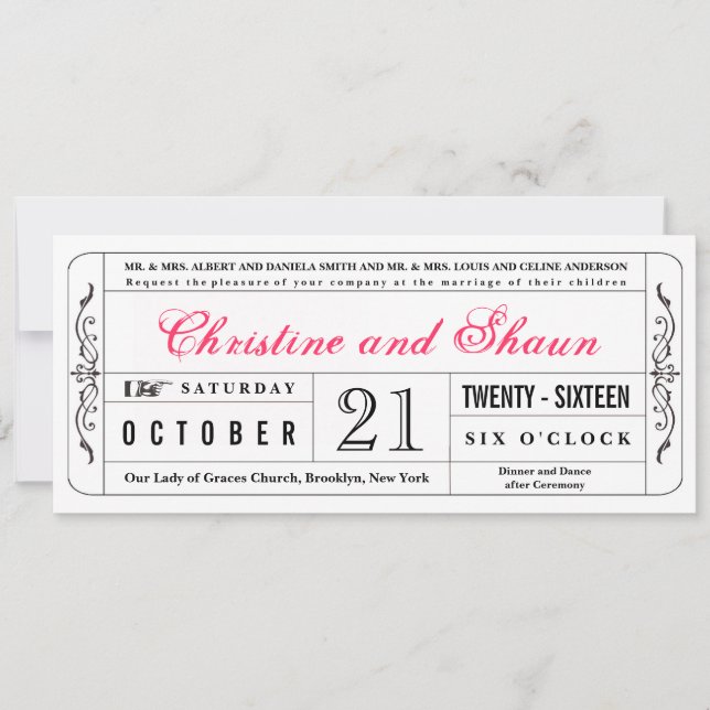 Invitation de Mariage de style vintage en rose (Devant)