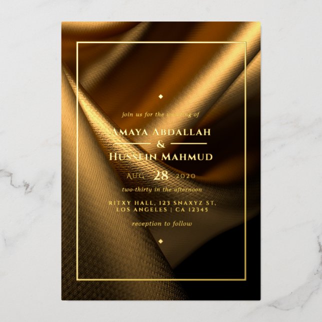 Invitation de Mariage de tissu doré (Recto)