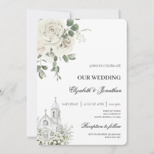 Invitation de mariage d'église florale blanche
