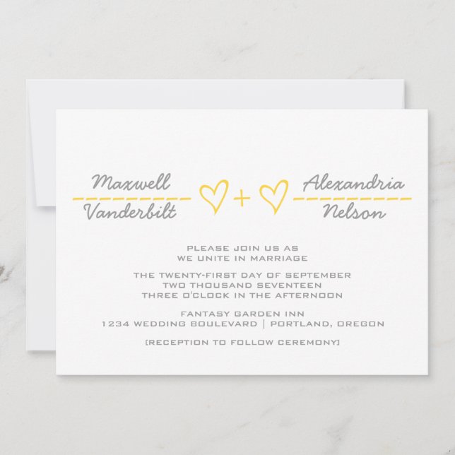 Invitation de mariage d'équation du coeur jaune (Devant)