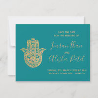 Invitation de mariage Desi hamsa Henna Or Bleu sar