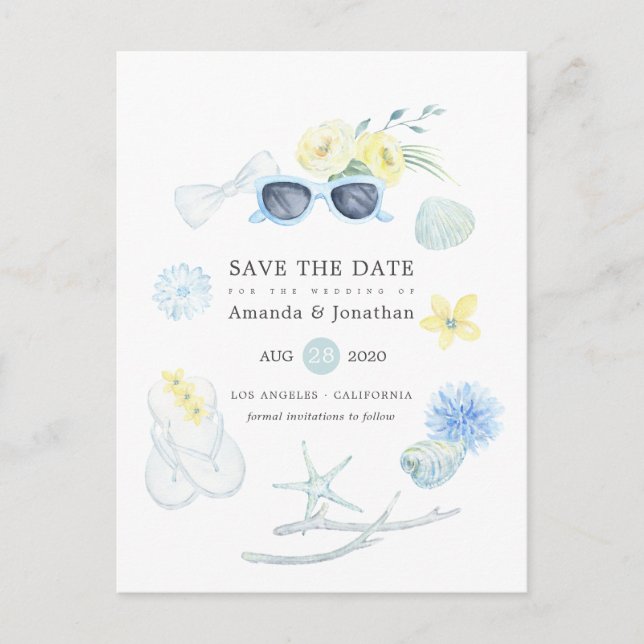 Invitation de mariage d'été à l'aquarelle amusante (Devant)