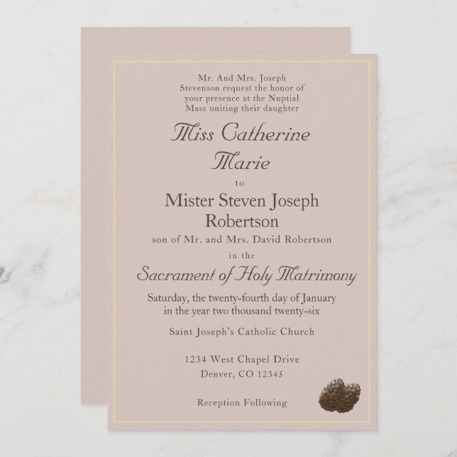 Invitation de mariage d'hiver catholique (Devant / Derrière)
