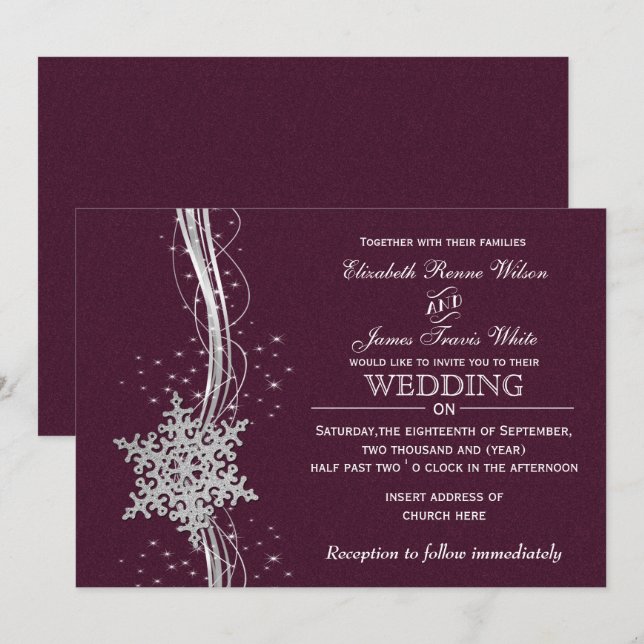 invitation de mariage d'hiver fuchsia et silver (Devant / Derrière)