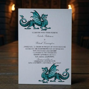 Invitation de mariage du dragon médiéval turquoise