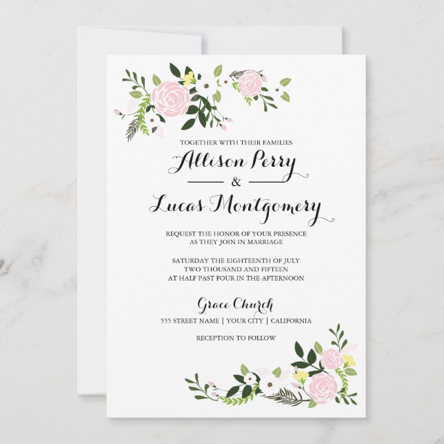 Invitation de mariage du jardin floral - blanc (Devant)