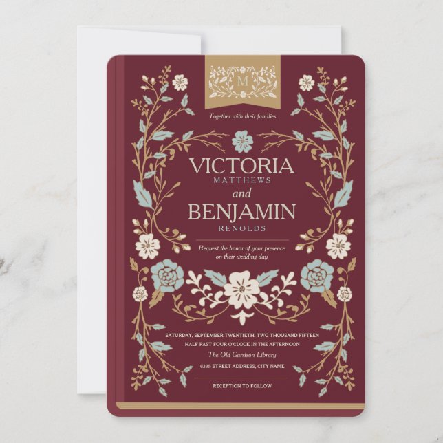 Invitation de mariage du livre de bibliothèque vin (Devant)