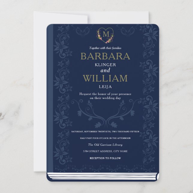 Invitation de mariage du livre de bibliothèque vin (Devant)