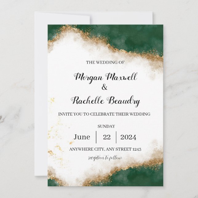 Invitation de mariage écolo et or (Devant)