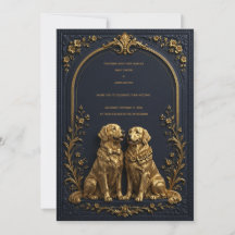 Invitation de mariage élégante 3D Golden Retriever