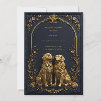 Invitation de mariage élégante 3D Golden Retriever