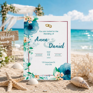 Invitation de mariage élégante à fleurs Azure Bloo