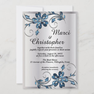 Invitation de mariage élégante argent et bleu