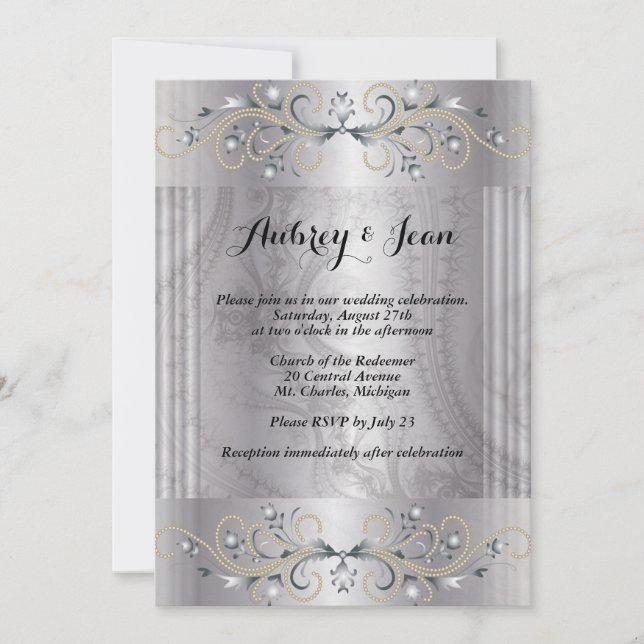 Invitation de mariage élégante argent et noir (Devant)