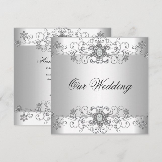 Invitation de mariage élégante argentée blanche (Devant / Derrière)