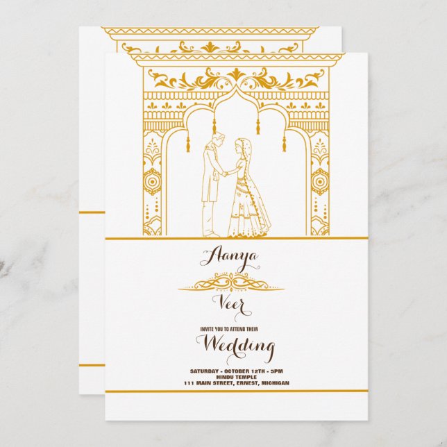 Invitation de mariage élégante au Mehndi (Devant / Derrière)