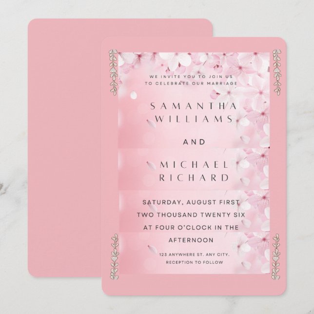 Invitation de mariage élégante aux fleurs de ceris (Devant / Derrière)