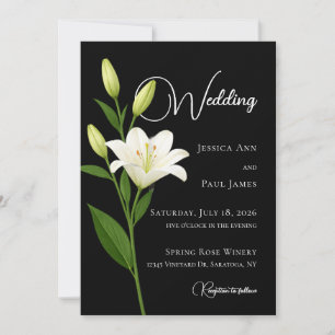Invitation de mariage élégante aux lys noir et bla