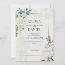 Invitation de mariage élégante aux roses blanches