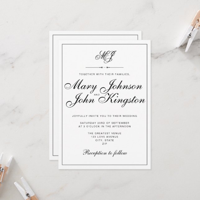 Invitation de mariage élégante avec code QR (Devant/Arrière en situation)