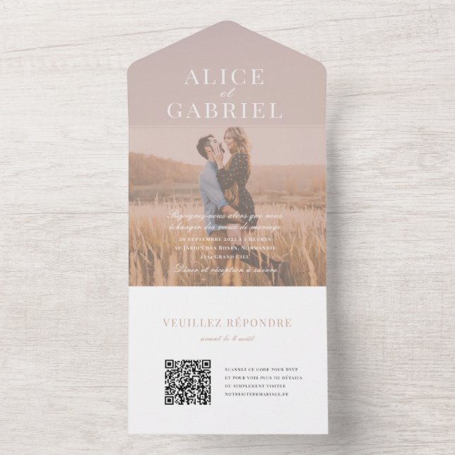  Invitation de mariage élégante avec photo et code (À l'intérieur)
