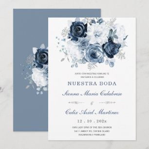 Invitation De Mariage Élégante Avec Roses Bleues