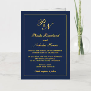 Invitation de mariage élégante classique bleu mari