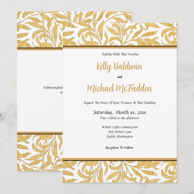 Invitation de mariage élégante en or et noir (Devant / Derrière)