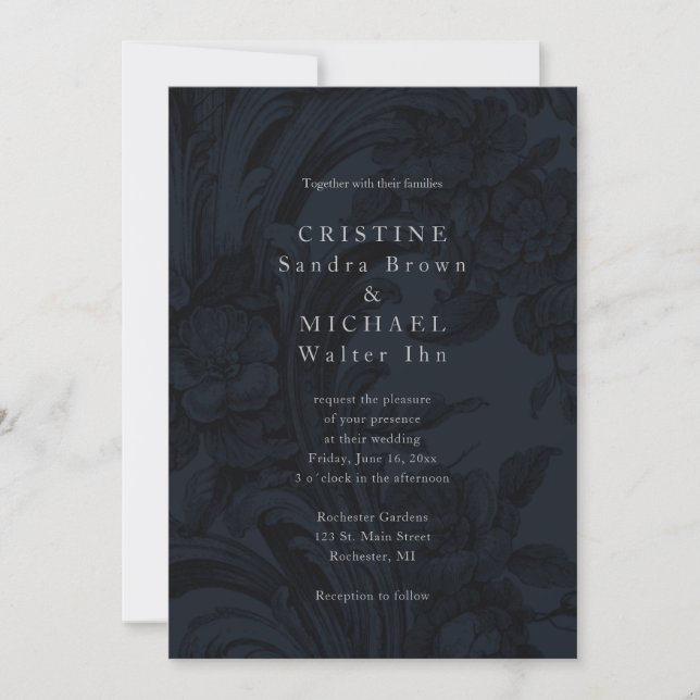 Invitation de mariage élégante et décorative foncé (Devant)