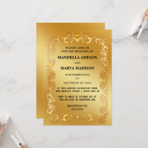 Invitation de mariage élégante et ornée en or