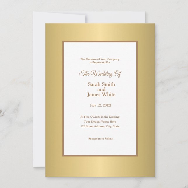 Invitation de mariage élégante et simple en or mod (Devant)