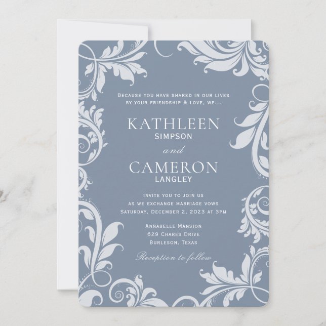 Invitation de mariage élégante | FEUILLE | Dusty B (Devant)