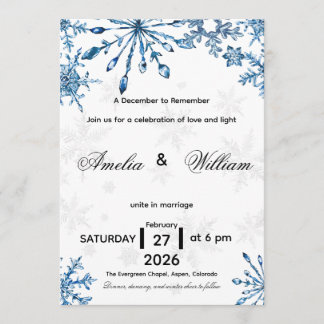 Invitation de mariage élégante flocon de neige aqu