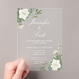 Invitation de mariage élégante florale blanche en 