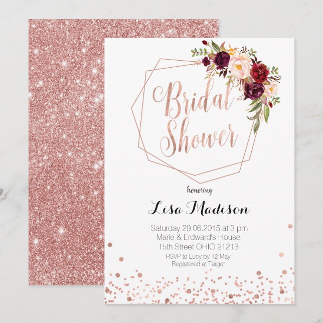 Invitation de mariage élégante florale géométrique (Devant / Derrière)