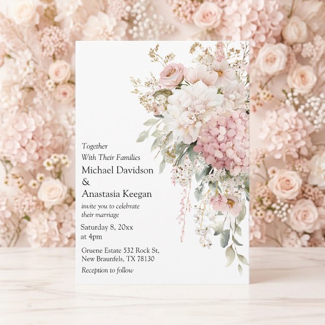 Invitation de mariage élégante florale rose script (Créateur téléchargé)