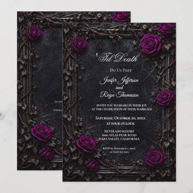 Invitation de mariage élégante gothique vintage (Devant / Derrière)