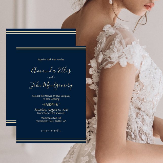 Invitation de mariage élégante Marine et Or (Créateur téléchargé)
