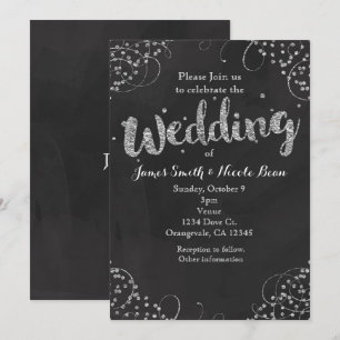 Invitation de mariage élégante noir et argent