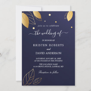 Invitation de mariage élégante or et bleu roi