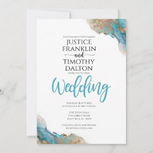 Invitation de mariage élégante or et turquoise