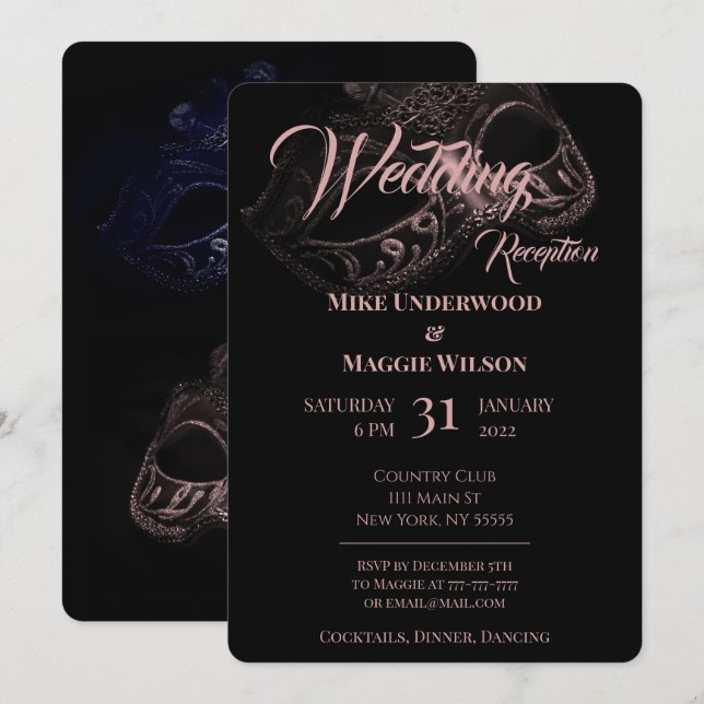Invitation de mariage élégante pour une soirée (Devant / Derrière)