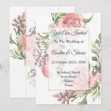 Invitation de mariage élégante, rose, florale, vin