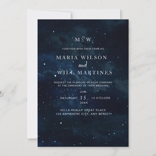 Invitation de mariage élégante sous les étoiles Mo (Devant)