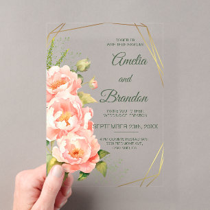 Invitation de mariage en acrylique aux pivoines fl
