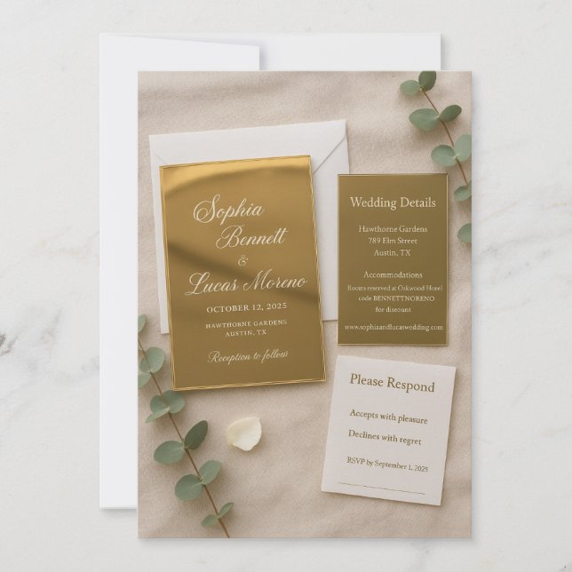 Invitation de mariage en acrylique avec miroir dor (Devant)