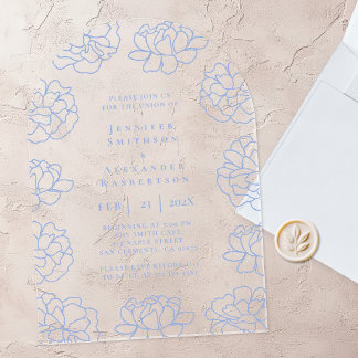 Invitation de mariage en acrylique botanique bleu