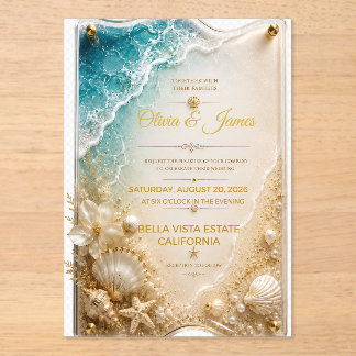 Invitation de mariage en acrylique doré de plage C