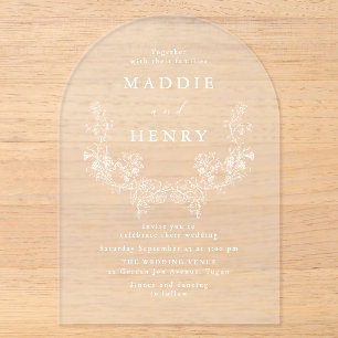 Invitation de mariage en acrylique florale blanche